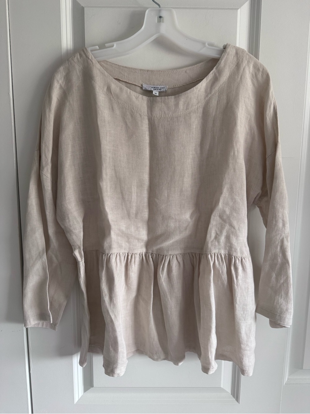 Relaxed Peplum 100% Linen Tunic in Light Beige made in Italy